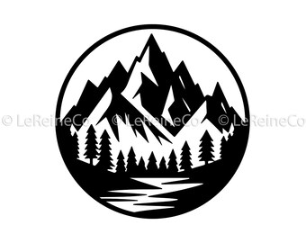 Mountain Lake and Forest Clipart Vector, Forest Svg Cut File, Mountains Svg, Outdoors Svg, Adventure Logo, Camping Shirt Silhouette, Dxf Png