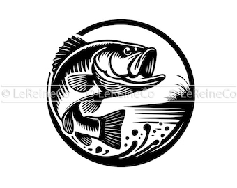 Bass Fishing Svg, Fishing Svg, Bass Fish Svg, Bass Clipart, Bass Cricut, Fish Hook Svg, Largemouth Bass Svg Png Eps Dxf, Vector Graphic