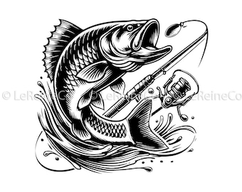 Bass Fishing Svg, Bass Fish Svg, Bass Clipart, Bass Vector, Fisherman Svg, Fish Svg, Fish Hook Svg, Fishing Pdf Png Eps Dxf