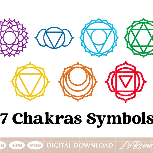 7 Chakra Symbols SVG, Chakra Svg, Yoga Svg, Png, Eps, Cricut, Sublimation, Clipart, Instant Download