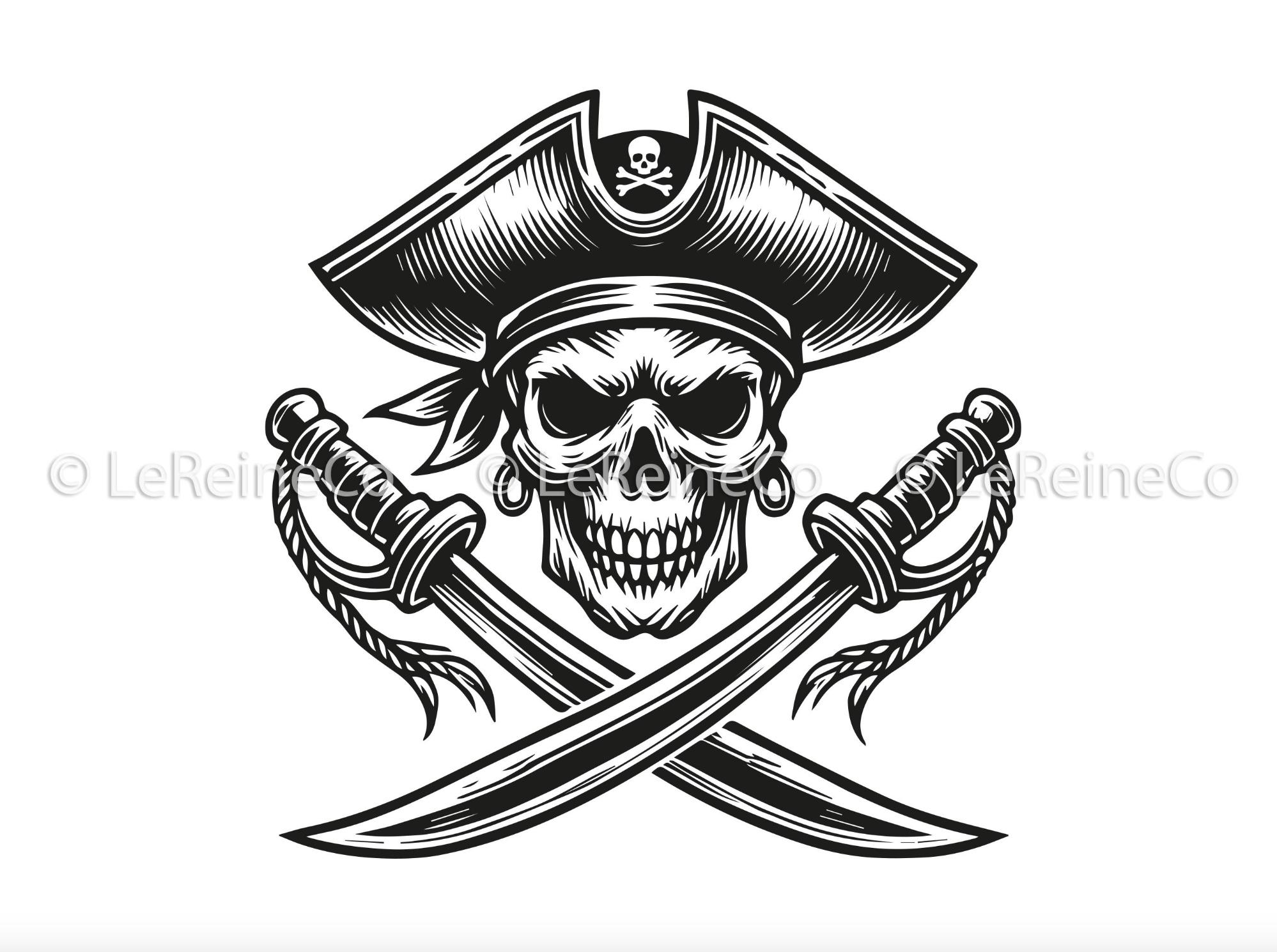 Pirate Skull Svg, Crossed Swords Clipart, Skull and Bones Svg, Pirate ...