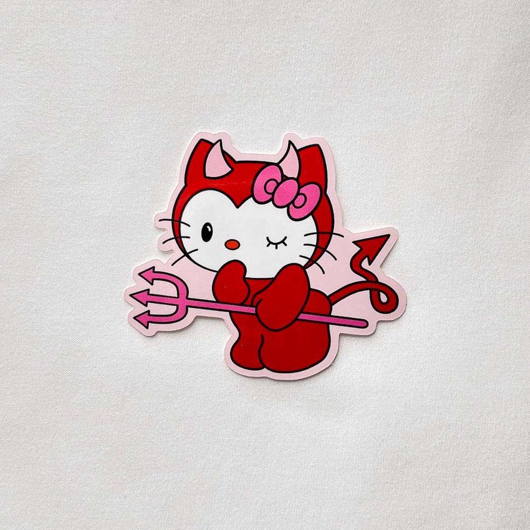 Devil Kitty Waterproof Vinyl Sticker | Kawaii Laptop Decal - Etsy