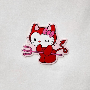 Teufel Kitty Aufkleber | Wasserfester Vinyl-Aufkleber | Kindle Aufkleber, Laptop Aufkleber, Journal Aufkleber, Kawaii Ästhetik