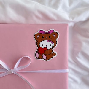 Teddy Bär Kitty Aufkleber | Wasserfester Vinyl-Aufkleber | Kindle Aufkleber, Laptop Aufkleber, Journal Aufkleber, Kawaii
