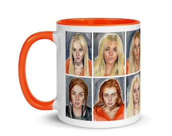 Lindsay Lohan Mugshot Taza de café de 11 onzas con naranja en el interior