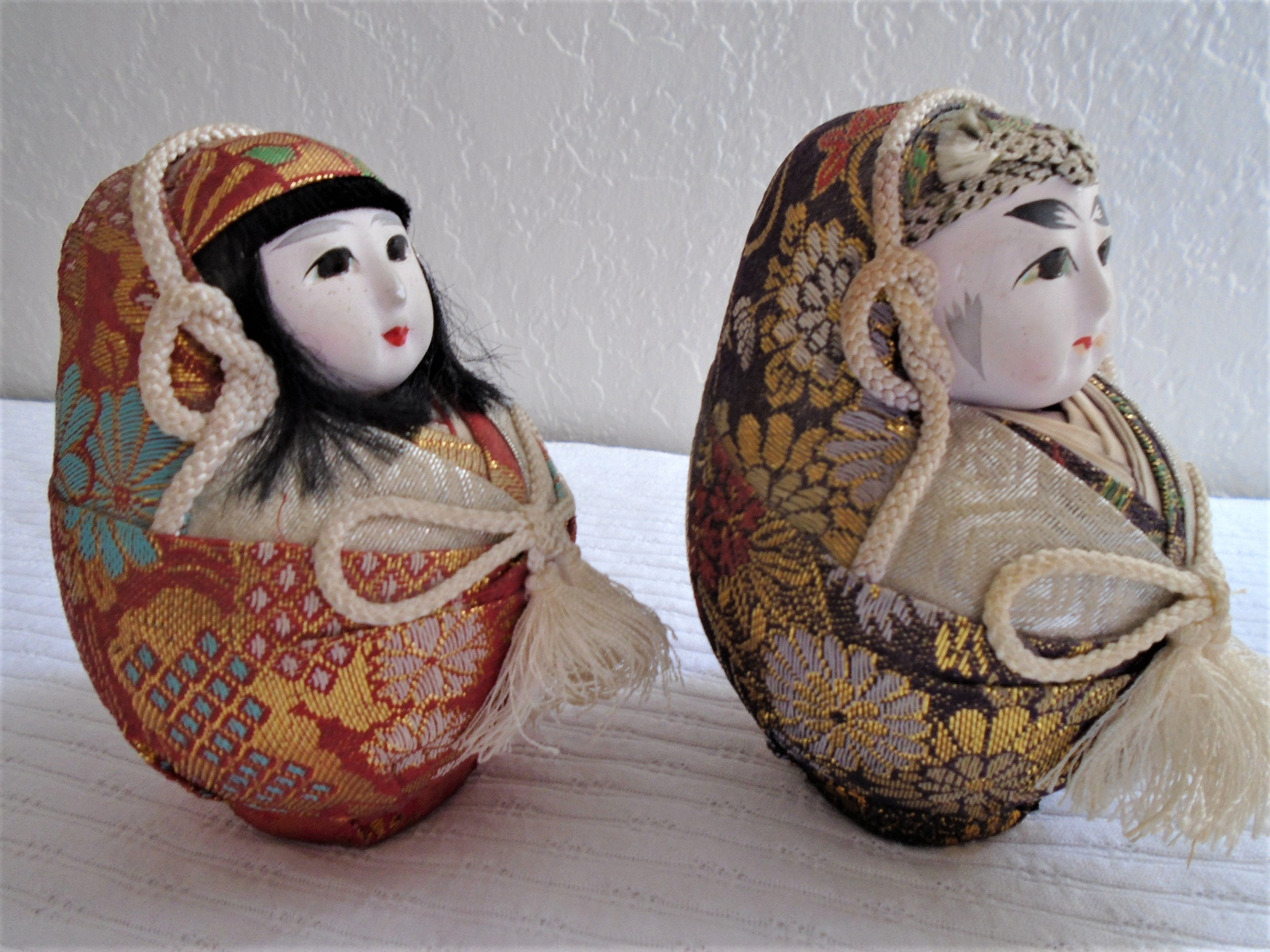 Japanese Wedding Dolls 2 Hime Daruma Brocade Attire W/gofun Etsy