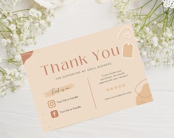 Instant download peach neutral thank you card digital canva template editable and printable small business stationary