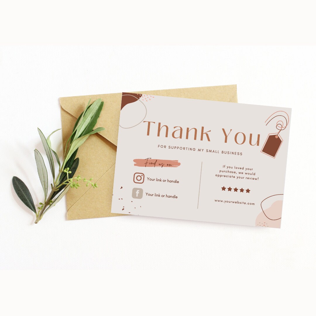 Digital Download Editable and Printable Thank You Card for Small ...