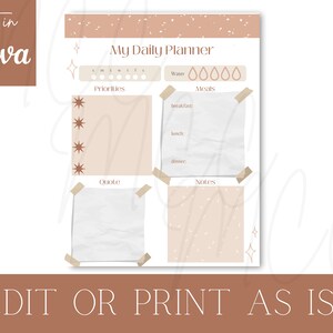 Editable daily planner, ToDo list, printable planner, canva template, organized daily planner, stay organized, productivity planner