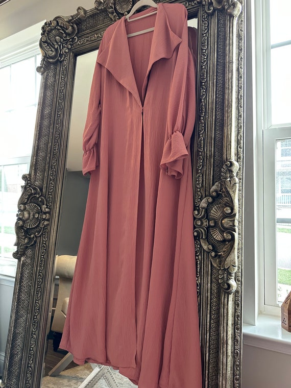 Pink Open Abaya - Elegant Modest Dress, Lightweight Dubai Style Kimono, Everyday & Eid Abaya for Women