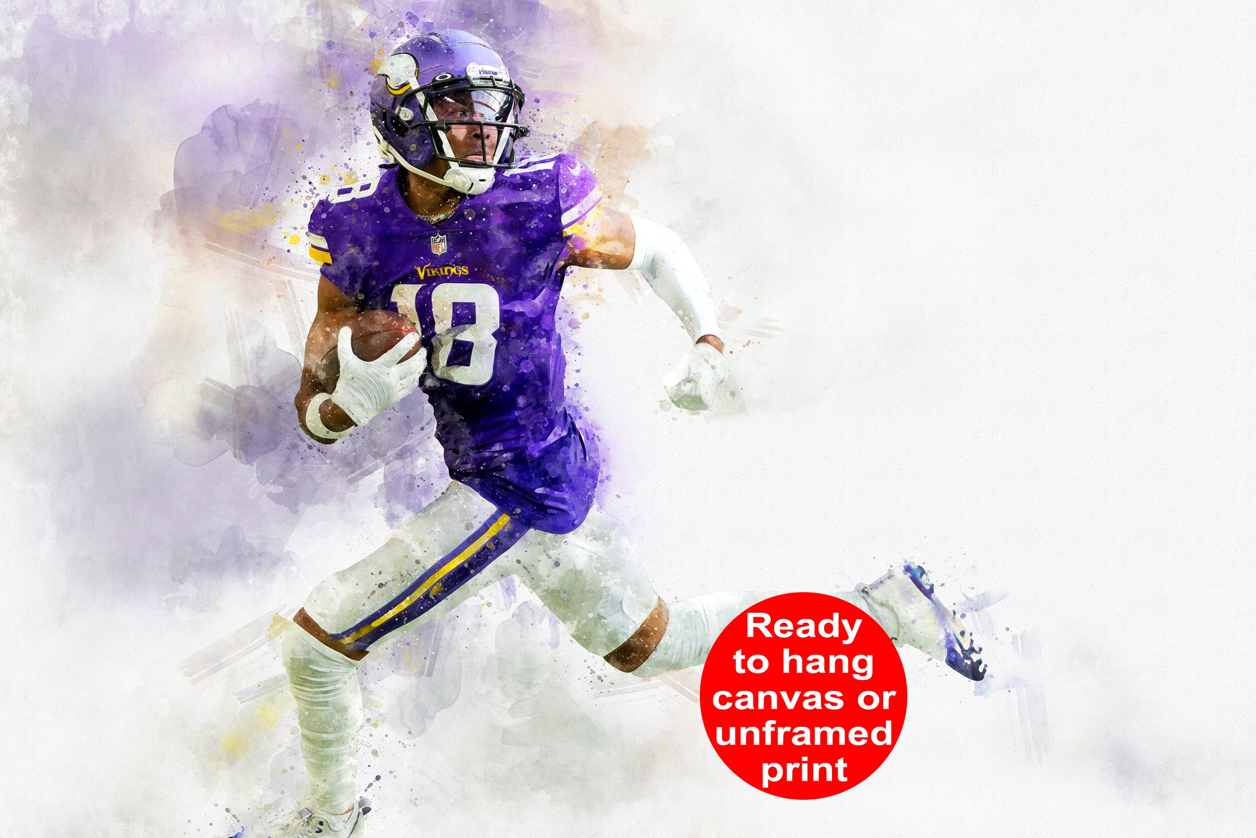 Justin Jefferson Aquarell, Minnesota Vikings Wandkunst, Minnesota Vikings - Bild 7 von 8