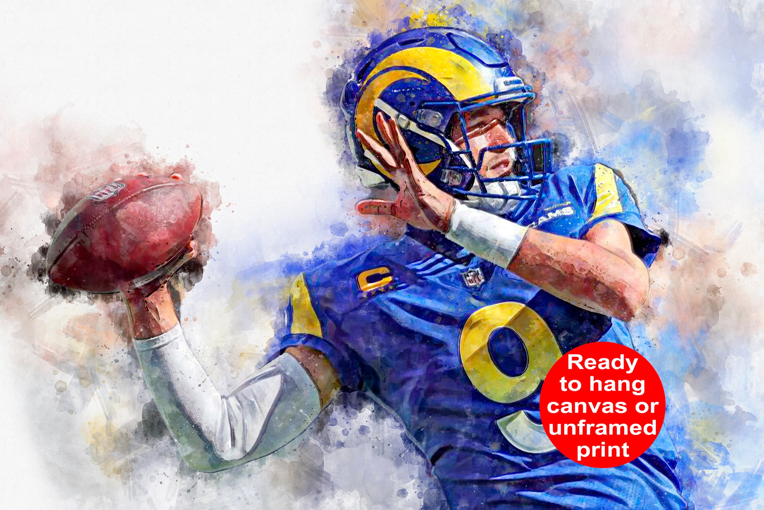 Matt Stafford Aquarell, Los Angeles Rams Wandbild, LA Rams Matt Stafford Canv - Bild 7 von 8