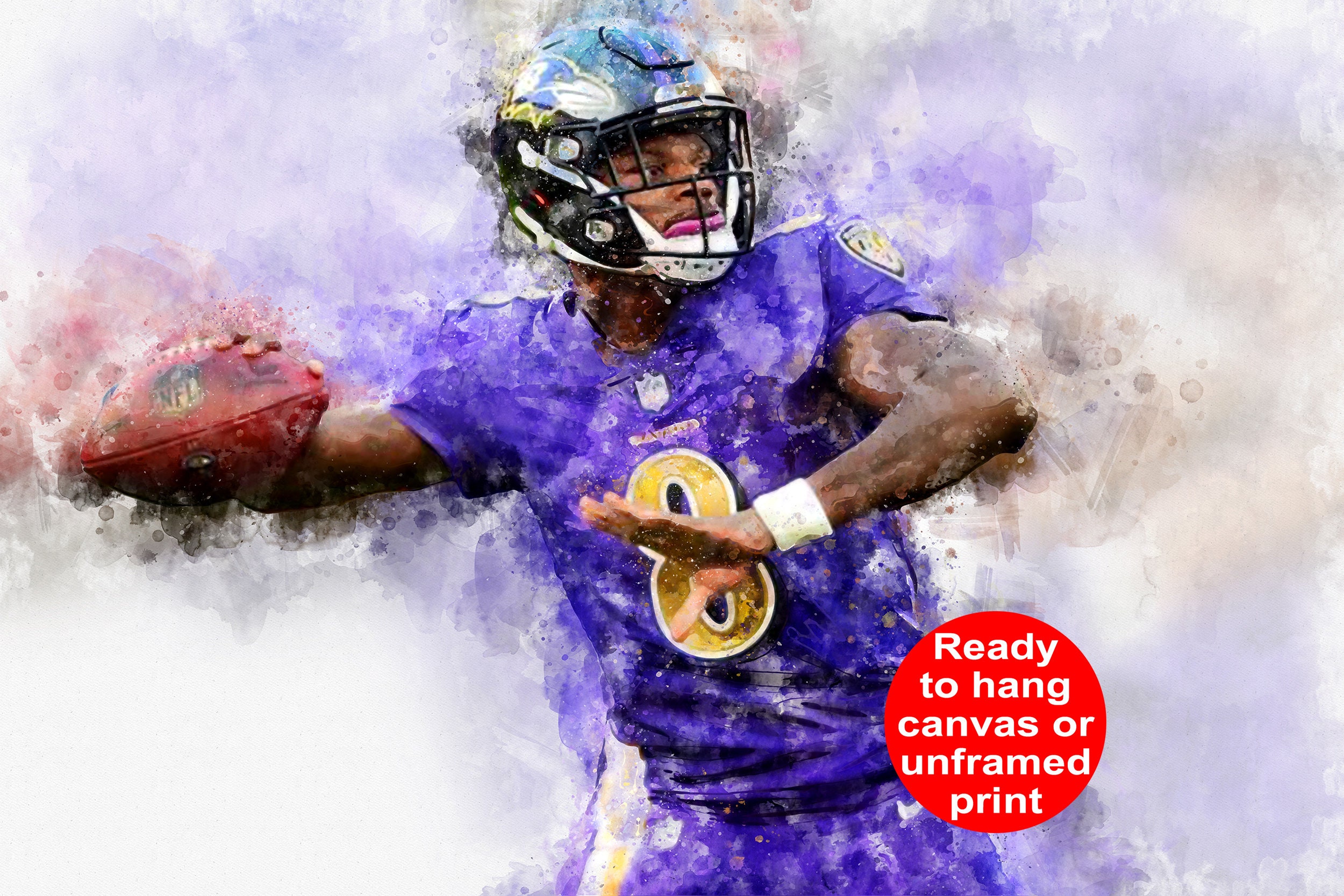 Lamar Jackson Aquarell, Baltimore Ravens Wandkunst, Baltimore Ravens, Lamar Ja - Bild 7 von 8