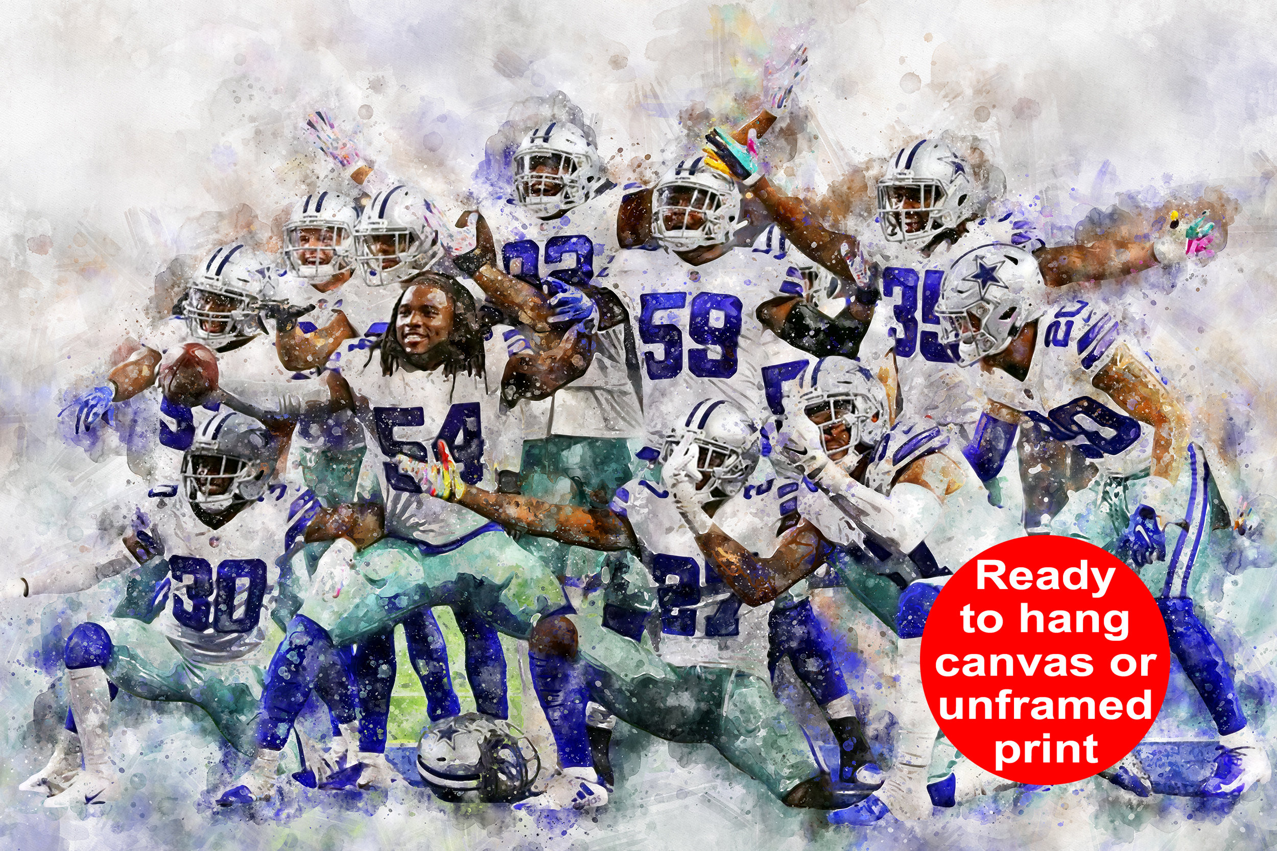 Dallas Cowboy Defense Wall Art, Dallas Cowboy Defense Cowboy Lienzo Acuarela, - Imagen 7 de 8