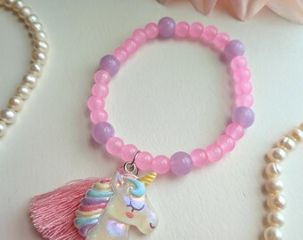 Pink Unicorn Tassel Bracelet, Kawaii Bracelet, Cutecore Bracelet, Pastel Kawaii Bracelet, Fantasy Jewelry