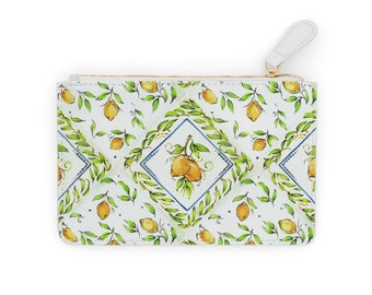 Italian Lemon Tiles Mini Clutch Bag, Sicilian Coin Purse, Majolica Tiles Accessory Pouch, Sorrento Lemons, Positano Amalfi Coast Makeup Bag