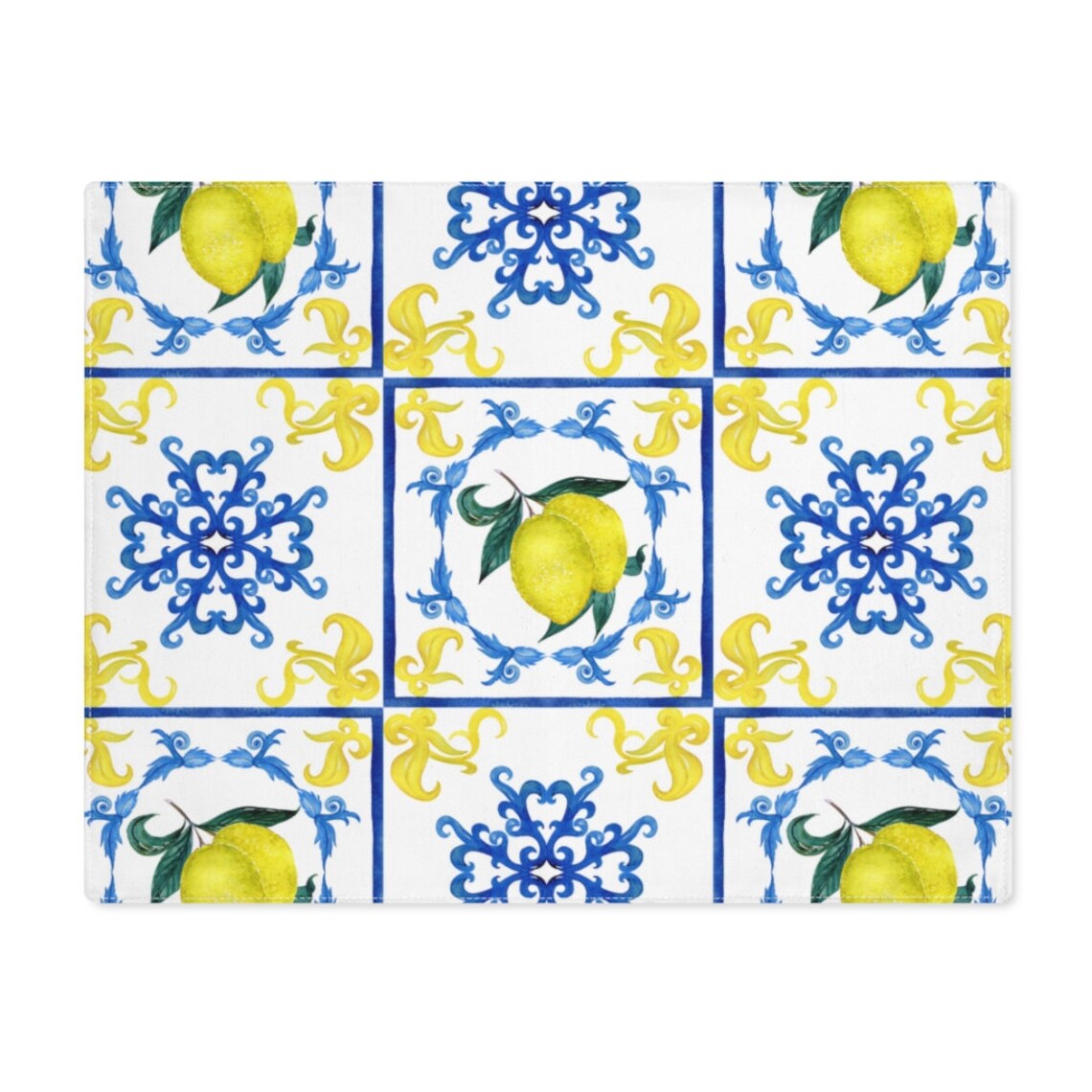 Italian Lemon Majolica Tiles Placemat, Blue Sicilian Maiolica Tile