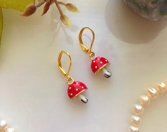 Red Mushroom Earrings, Forest Earrings, Whimsical Earrings, Fantasy Earrings, Cottagecore Earrings, Fairy Tale Earrings, Fairycore Jewelry