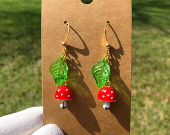 Red Mushroom Earrings, Forest Earrings, Whimsical Earrings, Fairy Kei Earrings, Cottagecore Earrings, Fairy Tale Earrings, Fairycore Jewelry