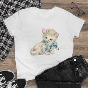Retro Kitsch Cat Shirt, Vintage Kitschy Kitten Tee, Cat Lovers T-Shirt, Cat Mom Shirt, Cute Kitten Shirt, Mid Century Cat Shirt image 4
