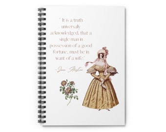 Jane Austen Notebook, Pride and Prejudice Quote Journal, Jane Austen Quotes, Jane Austen Gifts, Bookish Gifts, Regency Gifts