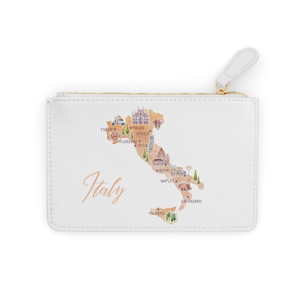Italy Map Mini Zip Top Clutch Bag, Pink Italy Print Coin Purse, Italy Theme Accessory Bag, La Dolce Vita Travel Pouch, Italy Cosmetic Bag