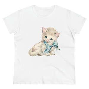 Retro Kitsch Cat Shirt, Vintage Kitschy Kitten Tee, Cat Lovers T-Shirt, Cat Mom Shirt, Cute Kitten Shirt, Mid Century Cat Shirt