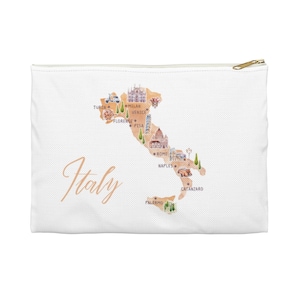 Pink Italy Map Cosmetic Bag, Italian Theme Accessory Makeup Bag, Italy Travel Pouch, Italian Zip Top Toiletry Bag, Sicily Rome Venice