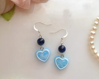 Pendientes de corazón de caramelo azul, pendientes pastel Cutecore, pendientes kawaii, pendientes de corazón con forma de gota