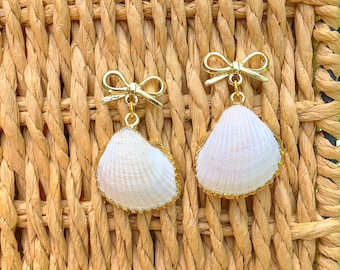 Pendientes de Arco De Oro y Concha Marina, Pendientes De Concha De Almeja, Pendientes De Concha Natural De Vieira, Abuela Costera, Joyas Tropicales, Pendientes De Sirena