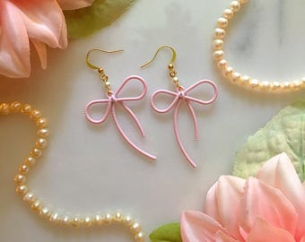 Pink Bow Earrings, Bow Drop Earrings, Cutecore Earrings, Preppy Bow Earrings, Kawaii Earrings, Pink Pastel Earrings, Coquette Jewelry