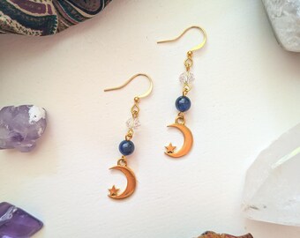 Crescent Moon Dangle Earrings, Whimsigoth, Witchy Earrings, 90s Celestial Earrings, Fantasy Jewelry, Dark Boho, Mystical Jewelry