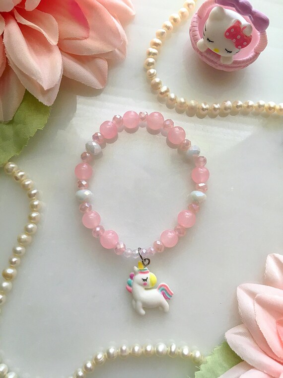 4 pezzi/set braccialetti elasticizzati con ciondolo orso unicorno con perline a forma di cuore colorato per regali per feste felici per la migliore amica della ragazza  36