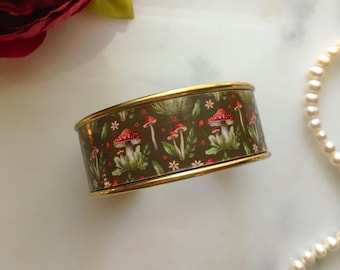 Mushroom Pattern Cuff Bracelet, Toadstool Bracelet, Cottagecore Bracelet, Fairycore Bracelet, Whimsical Bracelet, Whimsigoth Bracelet