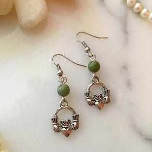 Connemara Marble Claddagh Earrings, Irish Jewelry, Claddagh Jewelry, Connemara Marble Earrings, Celtic Earrings