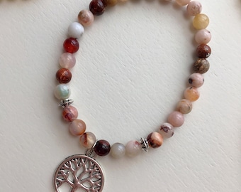 Cherry Agate Tree of Life Bracelet, Bohemian Hippie Jewelry, Nature Lover Jewelry, Boho Jewelry