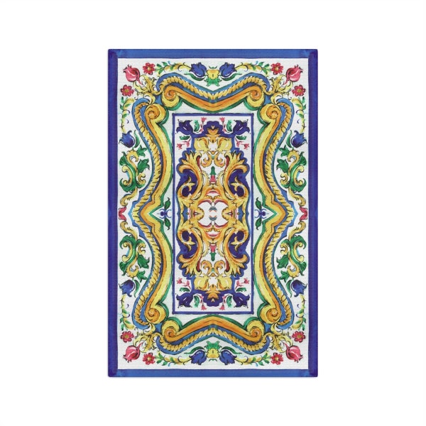 Italian Majolica Tile Tea Towel, Colorful Maiolica Hand Towel, Sicilian Tiles Kitchen Towel, Mediterranean Towel, Amalfi Coast Decor