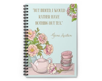 Jane Austen Notebook, Jane Austen Quotes, Mansfield Park Quote Journal, Bookish Gifts, Tea Lovers Gifts, Tea Quote Notebook