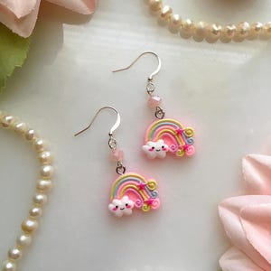 Kawaii Rainbow Earrings, Pink Cloud Earrings, Pastel Cutecore Earrings, Kawaii Earrings, Y2K Earrings, Pink Star Earrings