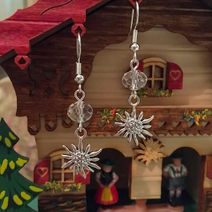 Edelweiss Earrings, Silver Edelweiss Flower Drop Earrings, Bavarian Earrings, Austrian Earrings, Alpine Earrings, German Earrings