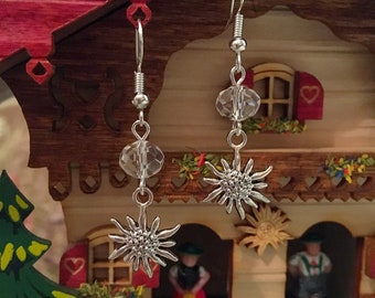 Edelweiss Earrings, Silver Edelweiss Flower Drop Earrings, Bavarian Earrings, Austrian Earrings, Alpine Earrings, German Earrings