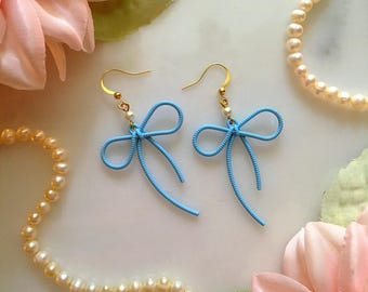 Blue Bow Earrings, Bow Drop Earrings, Cutecore Earrings, Preppy Bow Earrings, Kawaii Earrings, Blue Pastel Earrings, Coquette Jewelry