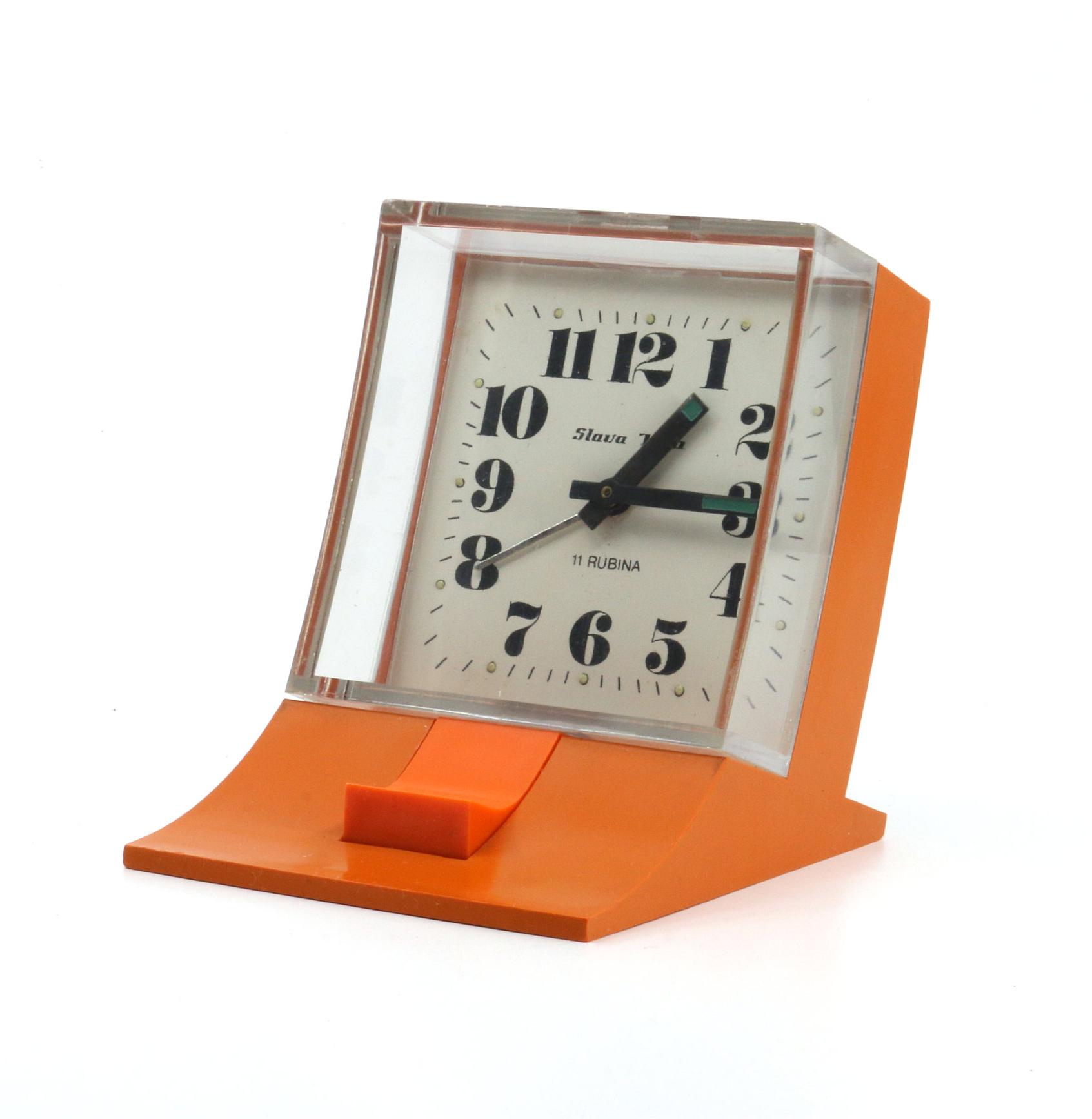 Vintage Insa 11 Rubina Space Age Orange Winding Alarm Clock Yugoslavia