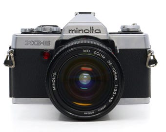 SERVICED Minolta XG-E SLR Film Camera with Minolta Zoom 35-105mm Macro Lens and Original Strap (new light seals and leatherette)