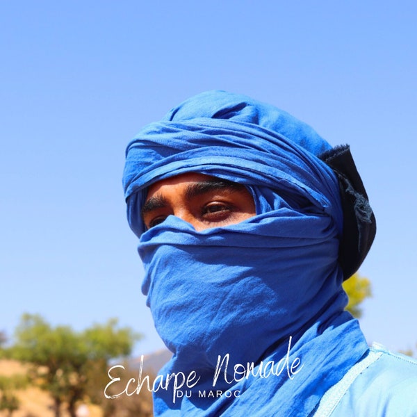 Turban pour hommes et femmes, Foulard, turban, écharpe Bleu Sahara du Maroc Unisexe Adulte, écharpe indigo,écharpe berbère ethnique