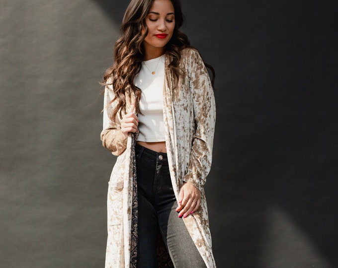 Champagne Velvet Duster Cardigan Crushed Velvet Duster Cardigan Women's Duster Cardigan