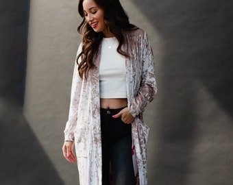 Light Pink Velvet Duster Cardigan | Women's Velvet Duster Cardigan | Crushed Velvet Duster | Statement Velvet Duster | Holiday Cardigan