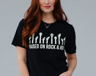 Raised On Rock N Roll Tee | Short Sleeve Graphic Tee | Women's Graphic T-Shirt | Rock & Roll T-Shirt | Summer Concert Graphic Tee