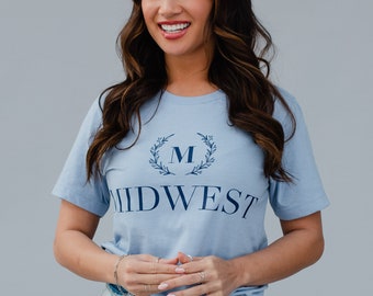 Blue Vintage Midwest Tee | Short Sleeve Graphic T-Shirt | Midwest T-Shirt | Vintage Midwest Graphic Tee | Women's Graphic T-Shirt