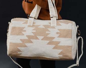 Tan & Cream Aztec Duffel Bag | Aztec Inspired Duffel Bag | Neutral Duffel Bag | Travel Bag | Weekender Bag | Western Duffel Bag